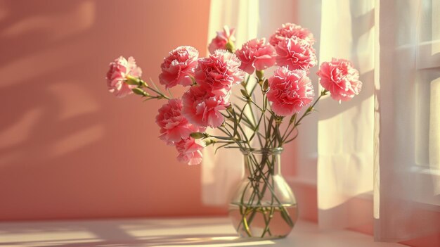 Fiori rosa in vaso su tavola