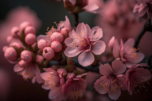 Fiori rosa primaverili della ciliegia giapponese sakura AI generativa 1