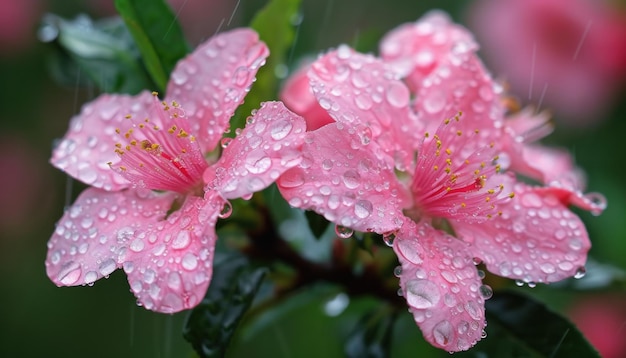 Fiori rosa sbiaditi in un giorno di pioggia