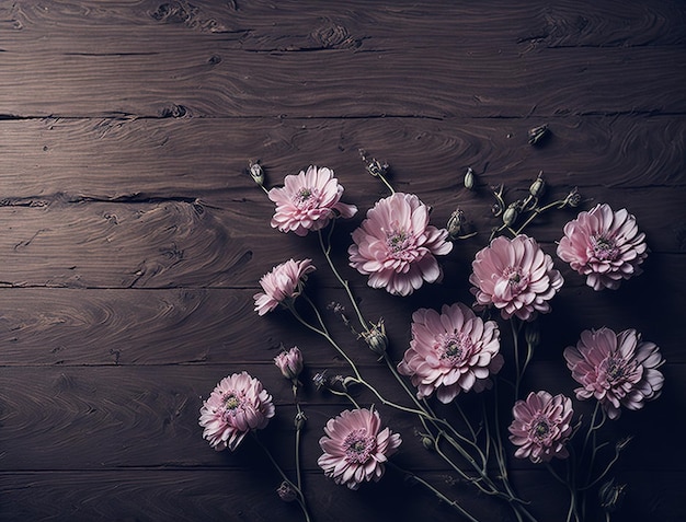 Fiori rosa su un tavolo di legno