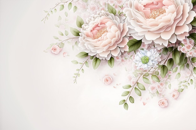 Fiori rosa tenui per lo sfondo del matrimonio. Sfondo di fiori di San Valentino. Generato dall'intelligenza artificiale