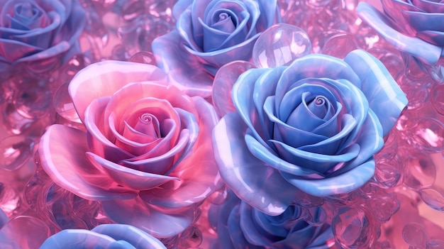 Fiori rosa viola e rosa blu Glitter Super dettaglio AI generativa