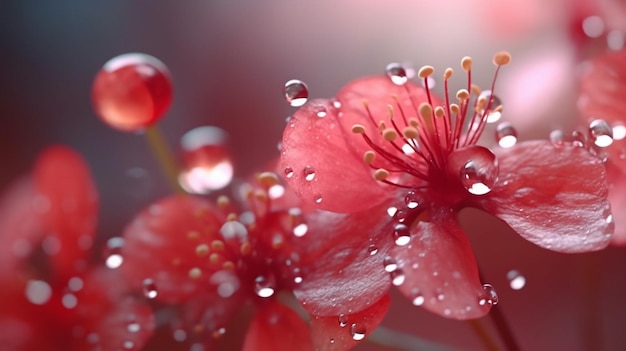 Fiori rossi con gocce d'acqua sui petali