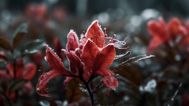 Fiori rossi coperti di brina nel giardino ai generativo