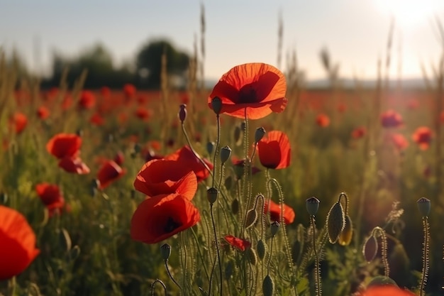 Fiori rossi del papavero Natura del prato Generare Ai