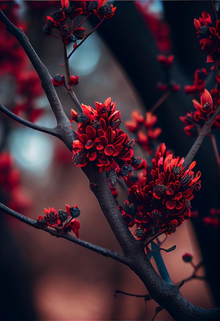 Fiori rossi in fiore Uno splendido sfondo estetico generato dall'IA generativa