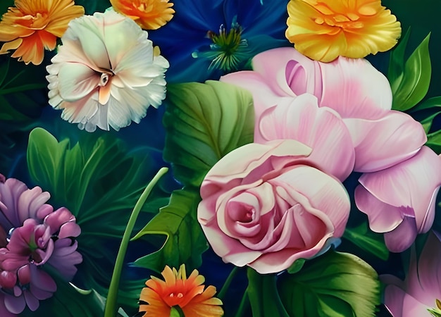 Fiori sbocciano bouquet floreale decorazione colorato bellissimo sfondo giardino foto AI Generato
