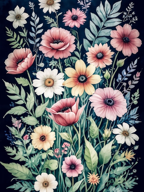 fiori selvatici acquerello poster decorazione murale carta da parati interna
