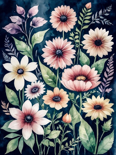 fiori selvatici acquerello poster decorazione murale carta da parati interna