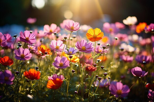 Fiori selvatici alla luce del sole sullo sfondo estivo