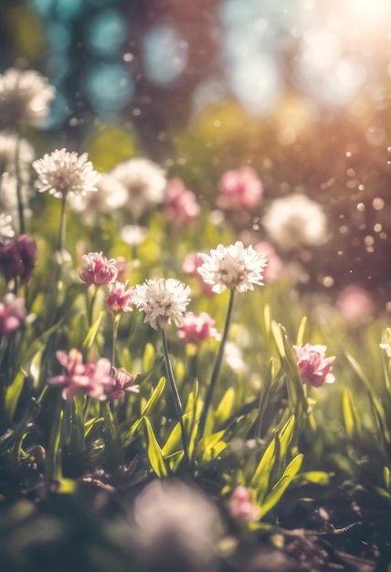 Fiori selvatici estivi e farfalla volante in un prato al tramonto Immagine macro profondità di campo poco profonda sfondo naturale estivo astratto