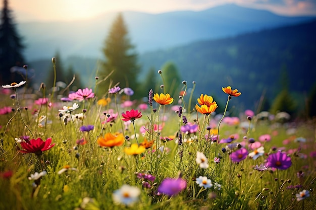 Fiori selvatici vivaci che rivestono un prato