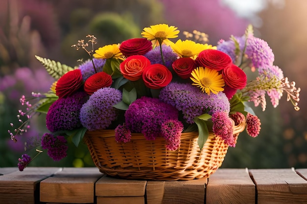 fiori su un balcone con un cesto di fiori