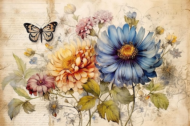 fiori su un'opera d'arte vintage