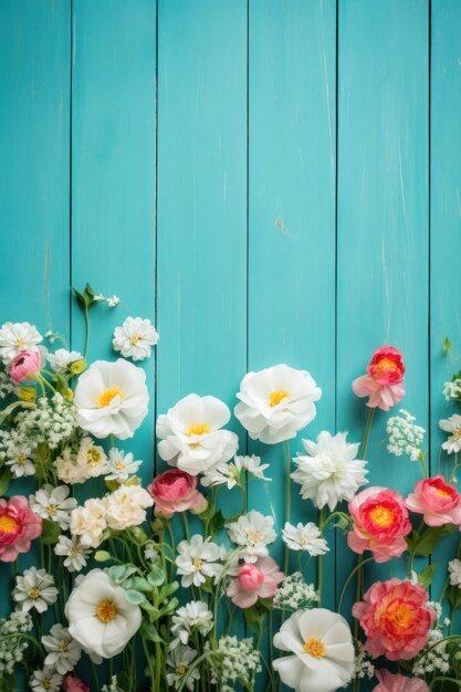 fiori su uno sfondo di legno blu