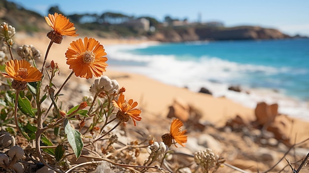 fiori sulla spiaggia Sfondo creativo per fotografia ad alta definizione