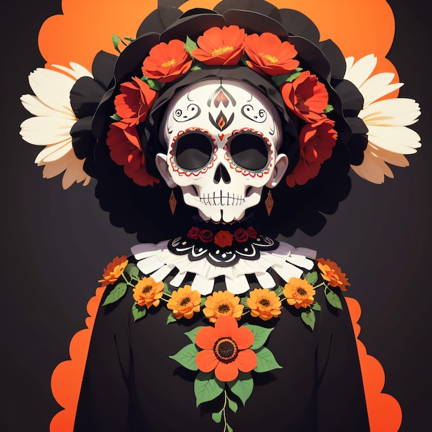 fiori tipici dell'illustrazione di design piatto religioso messicano del dia de los muertos di AI