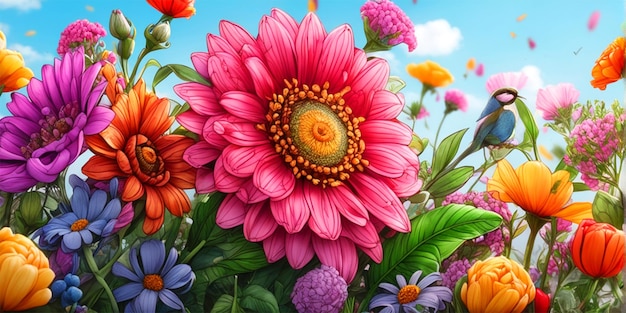 Fiori ultra hd realistici colori vivaci altamente dettagliati disegno a penna e inchiostro Uhd perfetti