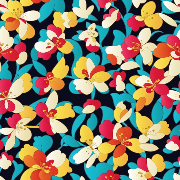 Fiori vintage colorati modello senza cuciture florale tessuto botanico stampa disegno a mano disegnato florale