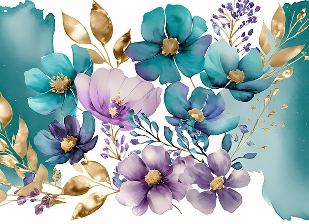 Fiori viola azzurra acquerellati