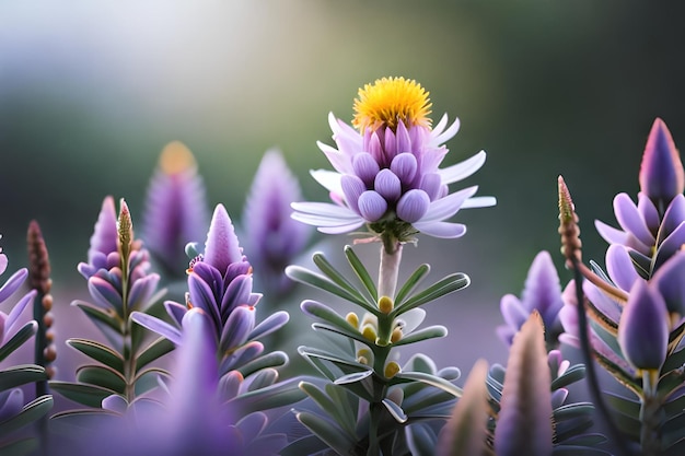 fiori viola con fiori gialli e viola sullo sfondo