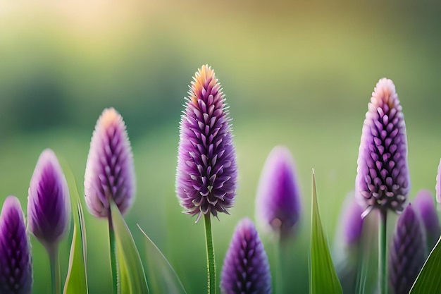 fiori viola con la parola rugiada su di loro