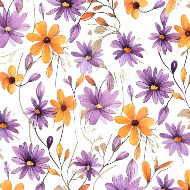 fiori viola e arancioni su sfondo bianco ai generativa