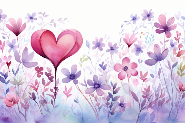 Fiori viola e rosa a forma di cuore su uno sfondo bianco L'amore è nella natura AI generativa