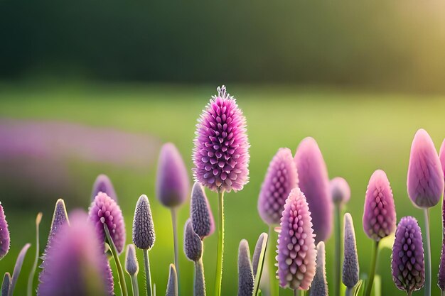 fiori viola in un campo con il sole alle spalle