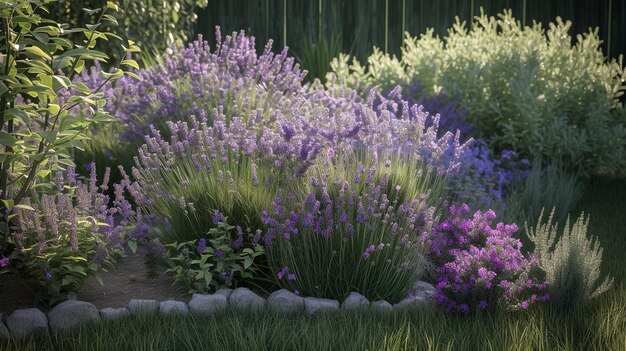 Fiori viola in un delicato giardino di lavanda