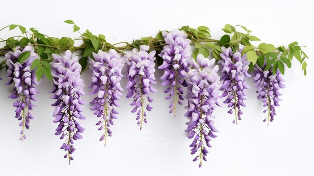 Fiori viola pendono da un ramo di una pianta su un muro bianco ai generativo