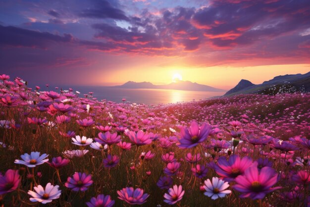 Fiori vivaci Un pittoresco campo di fiori rosa e viola ar 32