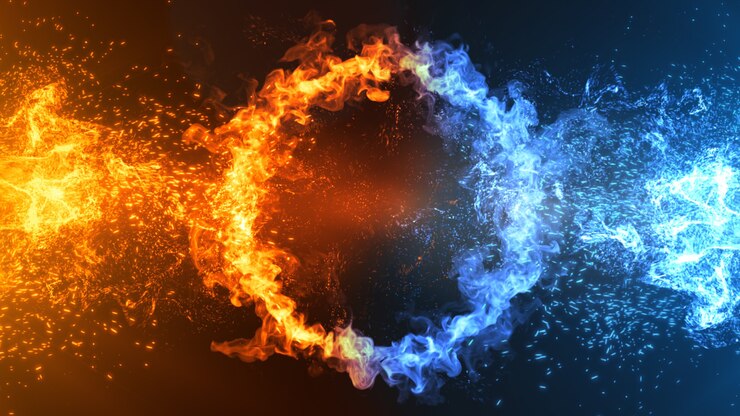 Fire and ice concept 3d illustration Premium Photo