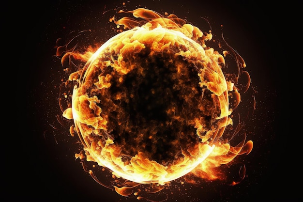 Fire Ball Sphere Circle Flame Burn Explosion Hell Heat Isolated On Black Overlay Screen Effect