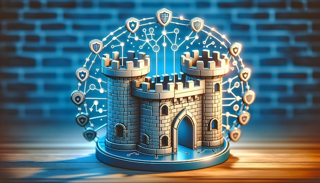 Firewall Fortress Icon Fortezza di difesa della rete impenetrabile nel tema della sicurezza informatica