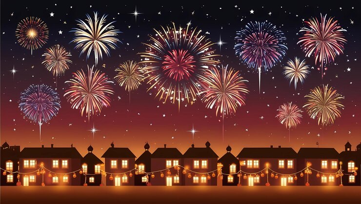 fireworks in the sky above a house with fireworks