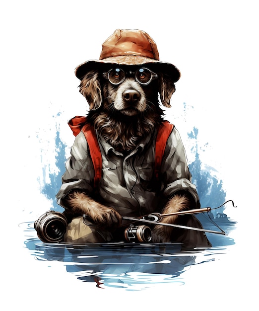 Fishing Dog Tshirt Design Background Generative By Ai