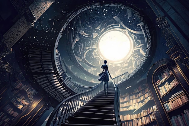 Fissando l'infinito maelstrom biblioteca maestoso misterioso Generative AI AIG15
