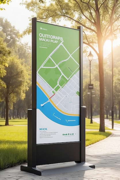 Fitness Class Outdoor Location Map Signage Mockup con spazio bianco vuoto per posizionare il tuo disegno