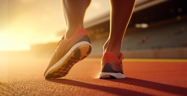 Fitness sport allenamento persone e concetto di stile di vita primo piano dei piedi che corrono su pista sprint