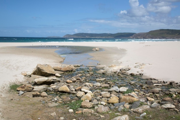 Fiume a Rostro Beach, Finisterre, Costa de la Muerte, Galizia, Spagna