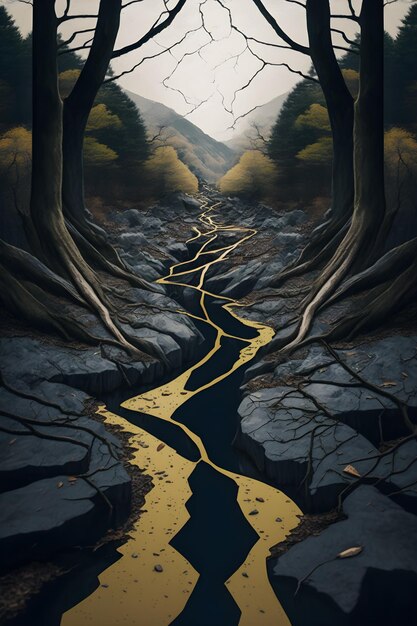fiume che attraversa la foresta