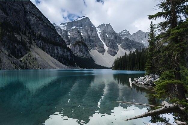 Fiume che scorre attraverso gli alberi e le montagne in Scozia