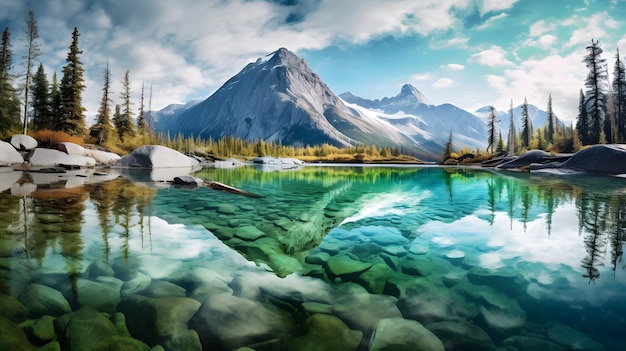 fiume di montagna con alberi