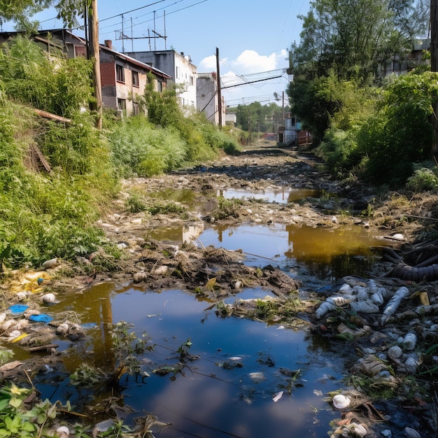 fiume inquinato a causa dello scarico di sudore