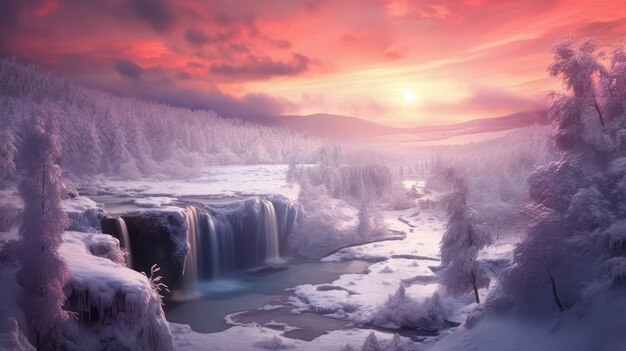 fiume invernale tra la foresta innevata