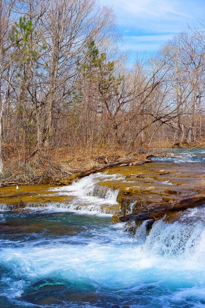 Fiume Niagara e Natura delle Cascate del Niagara sul lato americano in primavera. Le cascate del Niagara sono le cascate tra gli Stati Uniti d'America e il Canada.