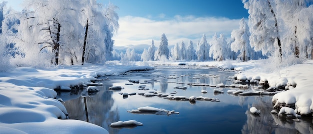 Fiume riflettente del paese delle meraviglie invernali