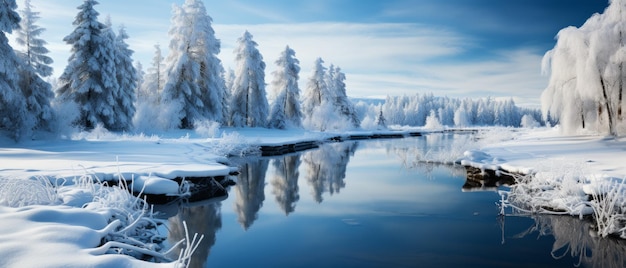 Fiume riflettente del paese delle meraviglie invernali