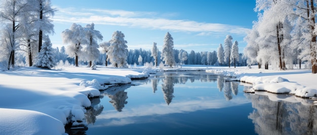 Fiume riflettente del paese delle meraviglie invernali